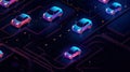 Futuristic illustration showcasing the potential of connected cars, with IoT and smart technologies, neon, AI generative
