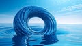 Futuristic illustration topological torus figure plunges into water, idea for a banner, AI generated Royalty Free Stock Photo