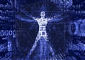 Vitruvian man in explosion of computer data Royalty Free Stock Photo