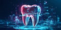 Digital Dentistry 3D Tooth Model with Futuristic Interface AI generated. Royalty Free Stock Photo