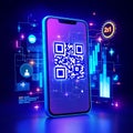 Smartphone with QR Code and Digital Interface Royalty Free Stock Photo