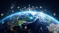Global Blockchain Network with Bitcoin and IoT Connectivity Royalty Free Stock Photo