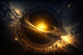 Futuristic image of a galaxy in deep space. Solar system. Abstract drawing of the future, science fiction and astronomy Royalty Free Stock Photo