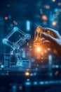 Hand holding digital tool visualization. Automation development DevOps concept