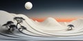 A futuristic image of a moon above deserted lands during sunset Royalty Free Stock Photo