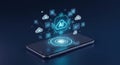 AI Cloud Integration with Smartphone Interface Royalty Free Stock Photo