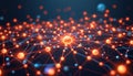 a futuristic image showing a vast web of interconnected neural network nodes emitting soft neon glow Royalty Free Stock Photo