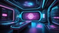 futuristic immersion: neon menus, virtual reality, dynamic visuals. generative ai