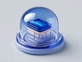 Isometric digital render of futuristic implantable microchip device under glass dome on neutral background Royalty Free Stock Photo