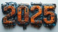 Futuristic industrial 2025 design in vibrant orange and blue mechanical style Royalty Free Stock Photo