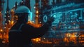 Futuristic Industrial Engineer Using Digital Interface in Smart Factory