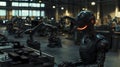 Futuristic industrial factory featuring humanoid robots and innovative technologies in a modern space