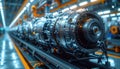 A futuristic industrial turbine engine assembled on a production line symbolizing modern technology engineering Royalty Free Stock Photo