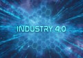 A futuristic `Industry 4.0` typographical illustration that symbolizes the rapid progression in technology