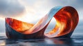 Futuristic infinite loop sculpture against a sunset backdrop.
