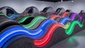 Futuristic Installation Featuring Wavy Concrete Structures Illuminated by Vibrant Neon Lights in a Gallery Setting Royalty Free Stock Photo