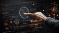 Futuristic interface with advanced analytics and interactive touchscreen display for data visualization in a high-tech environment