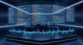 Futuristic Interface with Data Visualization, Charts, and Glowing Lines Displayed on Screen Royalty Free Stock Photo
