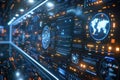 Futuristic Interface with Data Visualizations and World Map Royalty Free Stock Photo