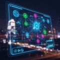 Is connected to multiple nodes in green pink and blue resembling a data Royalty Free Stock Photo