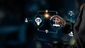 Futuristic Interface Display Showing Artificial Intelligence Integration in Legal System with Virtual Law Icons and Data Royalty Free Stock Photo