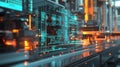 Futuristic interface displaying code in industrial setting Royalty Free Stock Photo