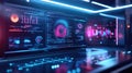 Futuristic interface displaying data analytics and cyber information Royalty Free Stock Photo