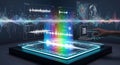 Futuristic interface displaying dynamic sound wave analysis and interactive holographic data projections Royalty Free Stock Photo
