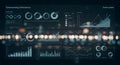 Futuristic interface displaying various data visualizations on a dark background. Royalty Free Stock Photo