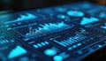 Futuristic interface displays complex data charts. Financial graphs on screen show market trends. Tech analytics project future Royalty Free Stock Photo