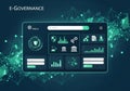 Futuristic interface for e-governance featuring digital icons and graphs. A dark-themed dashboard Royalty Free Stock Photo