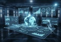 Futuristic interface featuring a holographic globe at the center, Royalty Free Stock Photo