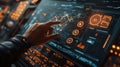 Futuristic interface with hand interacting with data visualizations Royalty Free Stock Photo