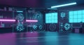 Futuristic Interface Panels Displaying Digital Hud Elements with Teal Glow Royalty Free Stock Photo