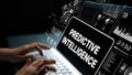 Futuristic Interface of Predictive Intelligence Technology on Laptop Screen with Data Visualizations and Analytics Royalty Free Stock Photo