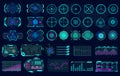 Futuristic interface showcases an array of graphical elements for data analysis and monitoring. Various icons, graphs Royalty Free Stock Photo