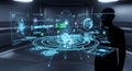Futuristic interface with user interacting with holographic displays Royalty Free Stock Photo