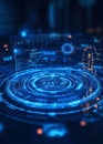 A futuristic interface with vibrant blue lights set against an abstract technological background. Royalty Free Stock Photo