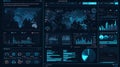 Futuristic Interface with World Map and Data Visualizations Royalty Free Stock Photo
