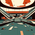 Futuristic interior of the airport terminal. Vector illustration in flat style generative AI Royalty Free Stock Photo
