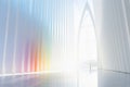 Futuristic interior architecture with silver crystal wall with rainbow reflection and glossy floor