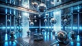 Futuristic interior design a modern space with reflective spheres and neon blue accents. Generative AI Royalty Free Stock Photo
