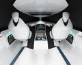 Futuristic interior design of the pilot cabin supersonic aircraft business class.