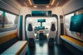 futuristic interior of Driverless Autonomous Vehicle.autopilot Self-Driving taxi car empty salon in a Modern City with Royalty Free Stock Photo