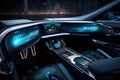 Futuristic interior of luxury car. Technology car dashboard. Generative AI Royalty Free Stock Photo