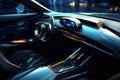 Futuristic interior of luxury car. Technology car dashboard. Generative AI Royalty Free Stock Photo