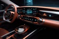 Futuristic interior of luxury car. Technology car dashboard. Generative AI Royalty Free Stock Photo