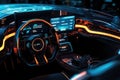 Futuristic interior of luxury car. Technology car dashboard. Generative AI Royalty Free Stock Photo