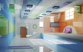 Futuristic interior . Multigravitation