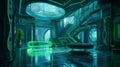 Stunning Futuristic Interior Design: Lime Green and Electric Blue, Shining Walls and Intricate Digital Art